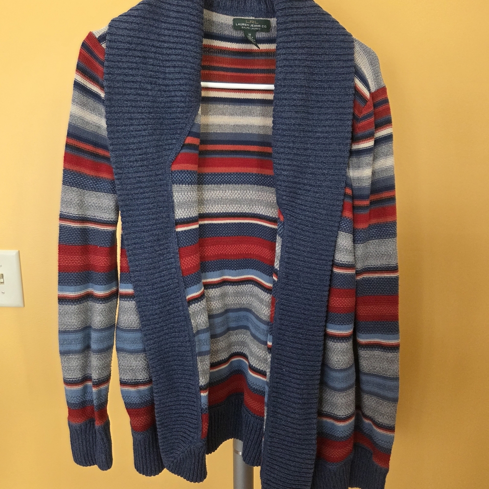 Lauren Ralph Lauren Blue and Red Striped Cardigan